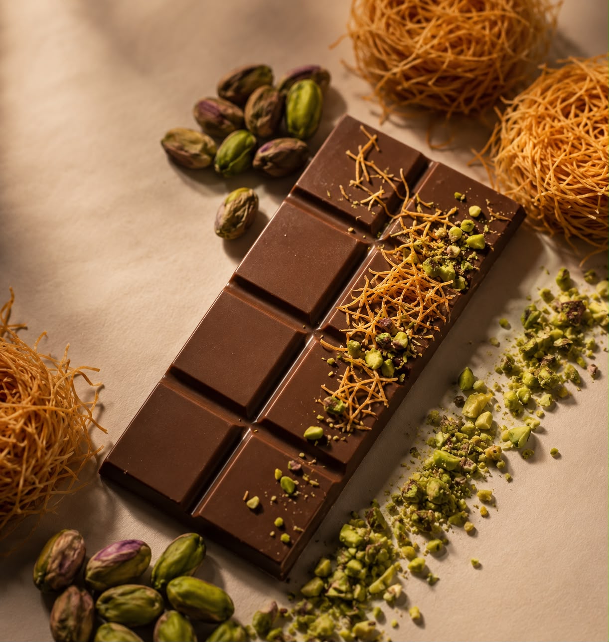Pistachio Kunafa Chocolate bar with pistachios and crispy kunafa